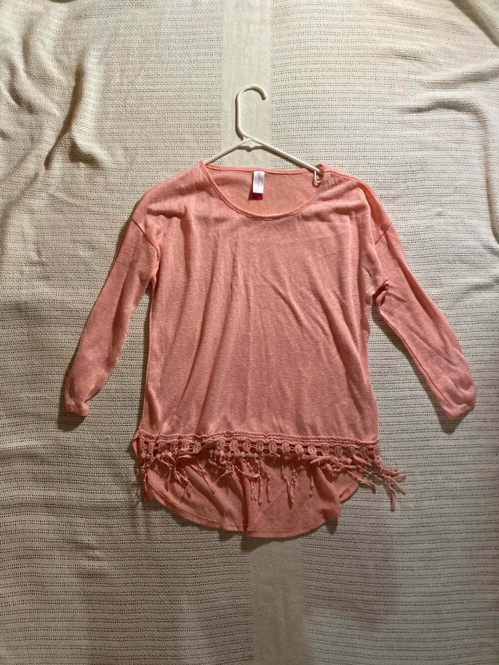 No Boundaries Peach Pink Fringe Hem Top